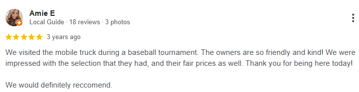 Screenshot of review from Amie E